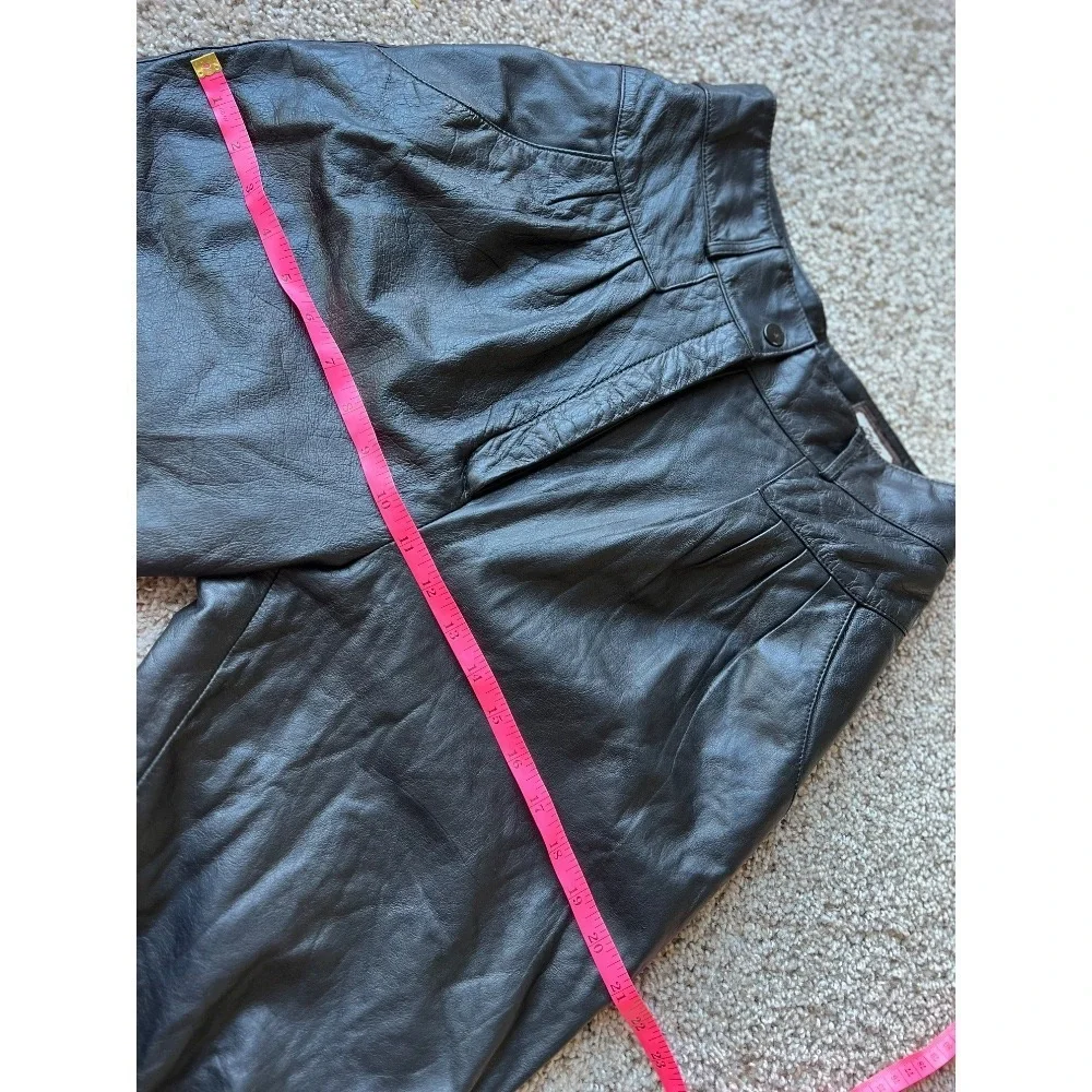 Vintage 80s Leather Pants High Waist Pleated Black‎ Size 6 Toffs